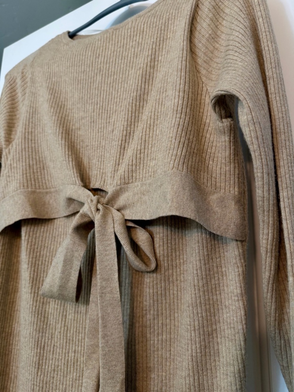 Isabel Maternity by Ingrid & Isabel Tan Long Sleeve Soft Knit Dress Size Small - Picture 3 of 9